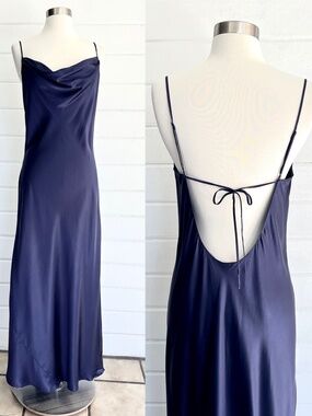 Vintage Y2K VICTORIA'S SECRET  100% Silk Drape Neck Bias Cut Slip Dress - L